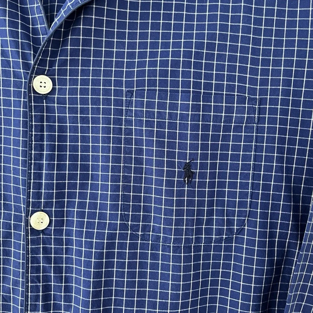 Polo Ralph Lauren Sleepwear-L/XL-blue & White Plaid-Button Up Pajama Shirt